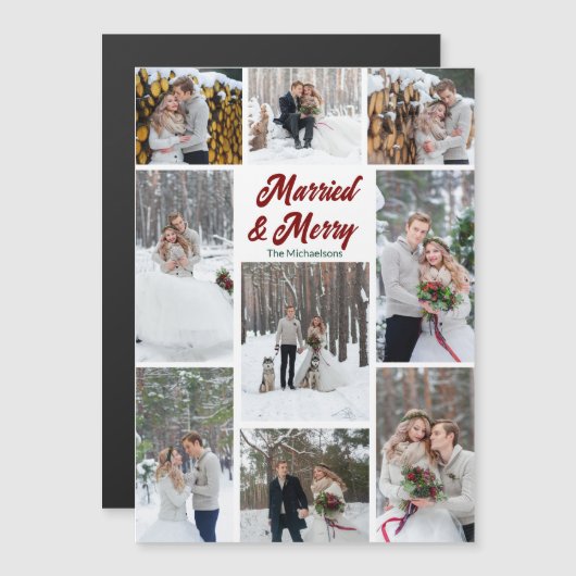 Getrouwde & vrolijke kerstfoto-collage-magneet (Voorkant / Achterkant)