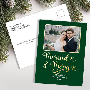 Getrouwde Vrolijke Pas getrouwd Eerste Kerstfoto G Folie Feestdagen Briefkaart