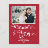 Getrouwde vrolijke Passen getrouwd 1e kerst rode f Feestdagenkaart (Voorkant)