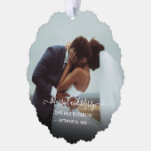 Getrouwde Vrolijke Passen getrouwd Foto 1e Kerst M Ornament Kaart (Links)