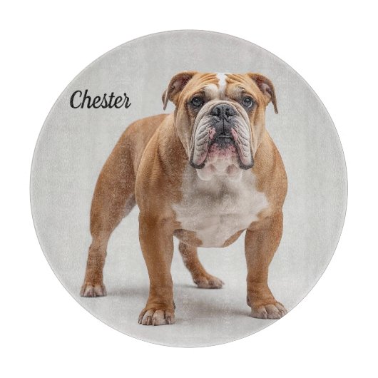 Getrouwe Bulldog Gepersonaliseerde Ronde Glas Snij Snijplank (Voorkant)