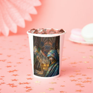 Getrouwe Priesters Gebed Onder Licht Papieren Bekers