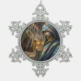 Getrouwe Weergave Priesterlijk Gebed Onder Licht Tin Sneeuwvlok Ornament