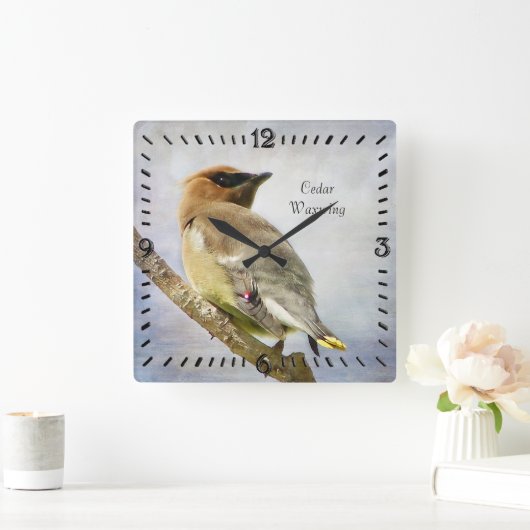 Gettextureerde cedar Waxwing Square Wall klok (Huis)