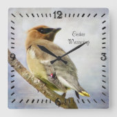 Gettextureerde cedar Waxwing Square Wall klok (Voorkant)