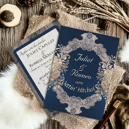 Gettin' Hitched Wood & Lace - Blauw Folie Uitnodiging