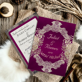 Gettin' Hitched Wood & Lace - Plum Folie Uitnodiging