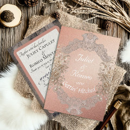Gettin' Hitched Wood & Lace - Roségoud Folie Uitnodiging
