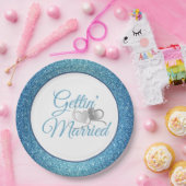 Gettin' Married Blue Glitter 9" papieren Borden Bordje (Feest)