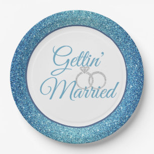 Gettin' Married Blue Glitter 9" papieren Borden Bordje