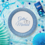Gettin' Married Blue Glitter 9" papieren Borden Bordje (Feest)