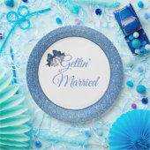 Gettin' Married Blue Glitter 9" papieren Borden Bordje (Feest)
