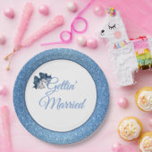 Gettin' Married Blue Glitter 9" papieren Borden Bordje (Feest)