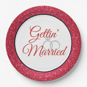 Gettin' Married Red Glitter 9" Papieren Borden Bordje