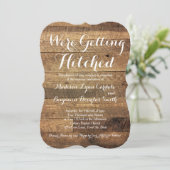 Getting Hitched Barn Wood bruiloft uitnodigingen (Staand voorkant)