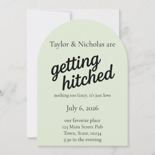 "Getting Hitched" Trouw Elopement Uitnodiging (Voorkant)