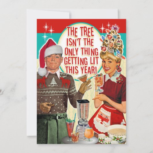 Getting Lit Christmas Party Invitation - Couple Kaart (Voorkant)