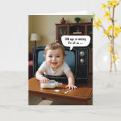 Getting Old Birthday Baby Crawling Out of TV Set Kaart (Gele Bloem)