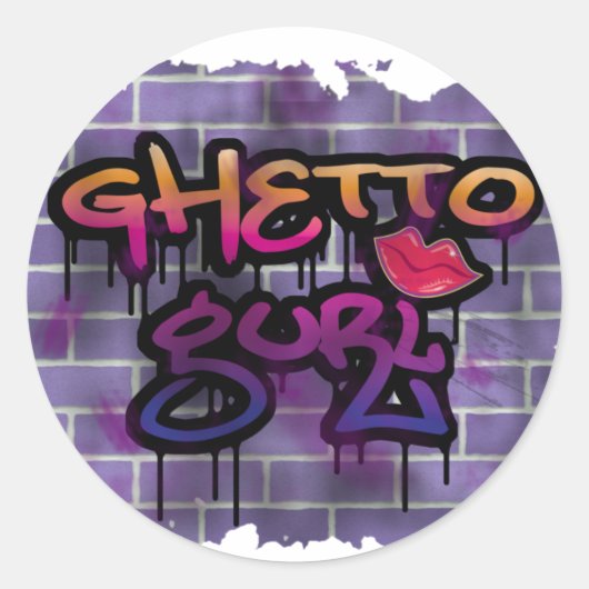 getto meid (meisje) graffiti ontwerp ronde sticker (Voorkant)