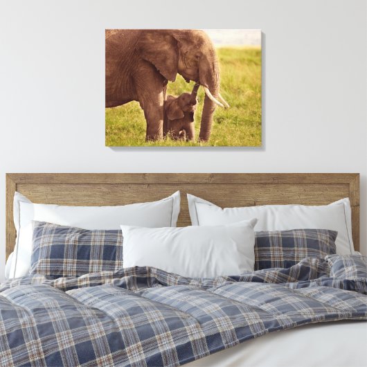 Getty Afbeeldingen | Elefant en Baby Canvas Afdruk (Insitu (Slaapkamer))