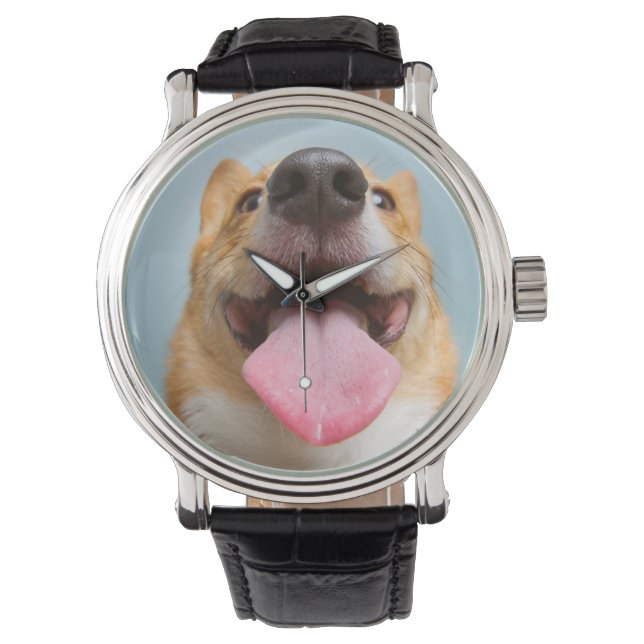 Getty Afbeeldingen | Heel Happy Corgi Horloge (Voorkant)