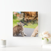 Getty Afbeeldingen | Hond en kat in liefde Vierkante Klok (Huis)