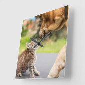 Getty Afbeeldingen | Hond en kat in liefde Vierkante Klok (Hoek)