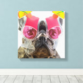 Getty Afbeeldingen | Hond met cocktailglazen Canvas Afdruk (Insitu (Houten vloer))