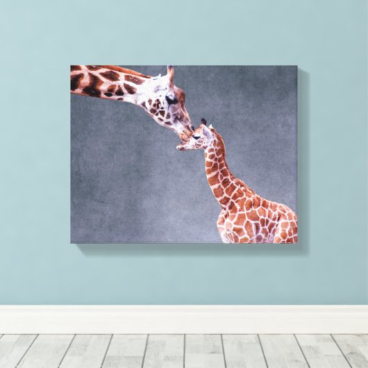 Getty Afbeeldingen | Moeder en Baby Giraffe Canvas Afdruk (Insitu (Houten vloer))