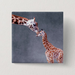 Getty Afbeeldingen   Moeder en Baby Giraffe Vierkante Button 5,1 Cm