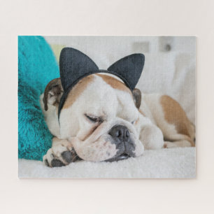 Getty Afbeeldingen   Sleepy Dog met Cat Headband Legpuzzel