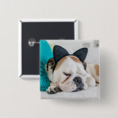 Getty Afbeeldingen | Sleepy Dog met Cat Headband Vierkante Button 5,1 Cm (Voorkant /achterkant)