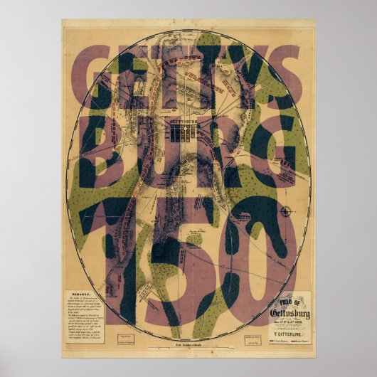 Gettysburg 150e Jubileum Map Poster (Voorkant)