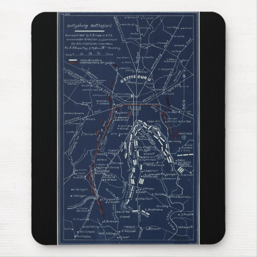 Gettysburg Battlefield Civil War Map (1863) Muismat (Voorkant)