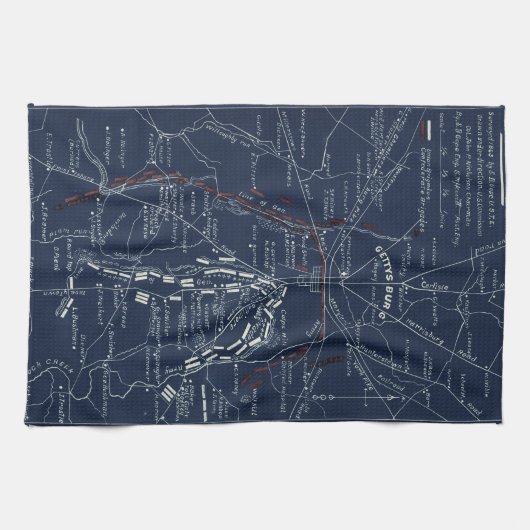 Gettysburg Battlefield Civil War Map (1863) Theedoek (Horizontaal)