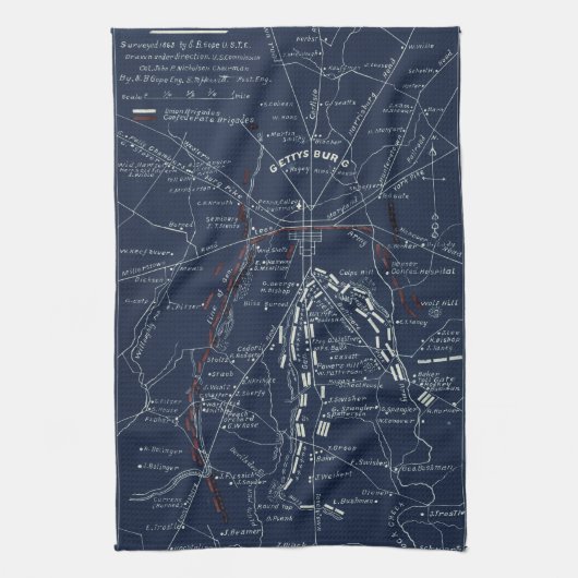 Gettysburg Battlefield Civil War Map (1863) Theedoek (Verticaal)