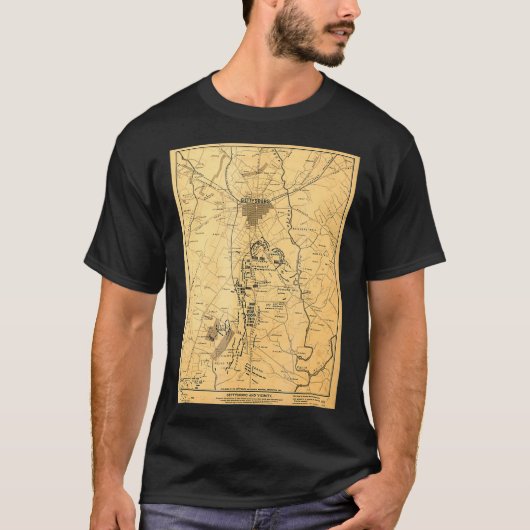Gettysburg Battlefield kaart T-shirt (Voorkant)