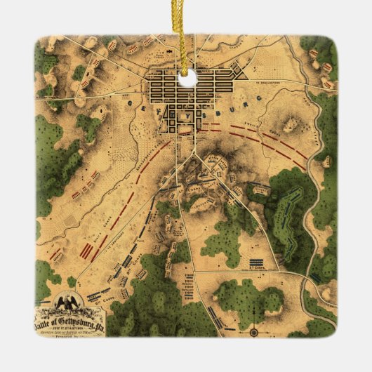 Gettysburg gevechtskaart, kerstmis Keramisch Ornament (Voorkant)