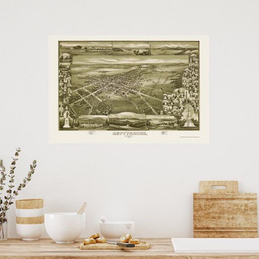 Gettysburg, PA Panoramic Map - 1888 Poster (Keuken)