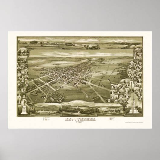 Gettysburg, PA Panoramic Map - 1888 Poster (Voorkant)