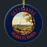 Gettysburg Pennsylvania Retro Verdrietige Cirkel Keramisch Ornament<br><div class="desc">Gettysburg retro vector reisontwerp in een embleemstijl. Het is bekend om het Gettysburg National Battlefield,  de locatie van een keerpunt in de burgeroorlog,  nu onderdeel van het Gettysburg National Military Park.</div>