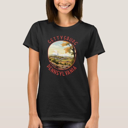 Gettysburg Pennsylvania Retro Verdrietige Cirkel T-shirt (Voorkant)