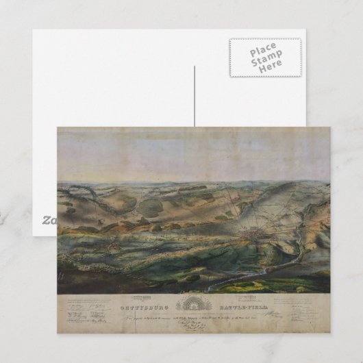 Gettysburg slagveld door John Bachelder 1863 Briefkaart (Voorkant / Achterkant)