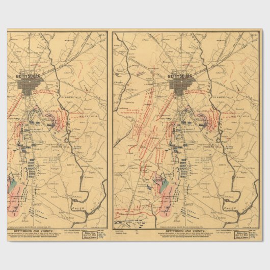 Gettysburg & Vicinity Troop Positions Juli 3 1863 Cadeaupapier (Vlak)