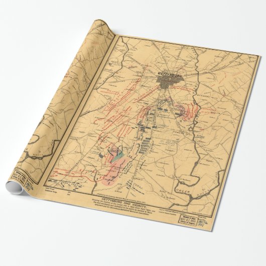 Gettysburg & Vicinity Troop Positions Juli 3 1863 Cadeaupapier (Uitgerold)