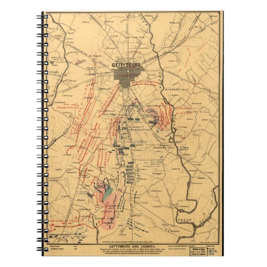Gettysburg & Vicinity Troop Positions Juli 3 1863 Notitieboek (Voorkant)