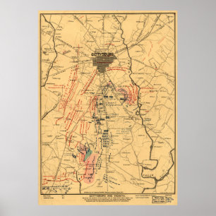 Gettysburg & Vicinity Troop Positions Juli 3 1863 Poster