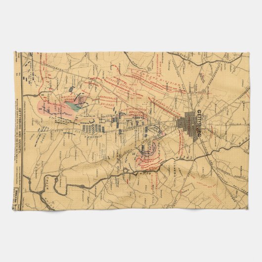 Gettysburg & Vicinity Troop Positions Juli 3 1863 Theedoek (Horizontaal)