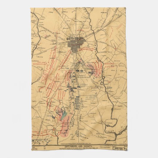 Gettysburg & Vicinity Troop Positions Juli 3 1863 Theedoek (Verticaal)