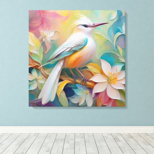 Getuft Golden Rumped Fantasy Bird Canvas Afdruk (Insitu (Houten vloer))